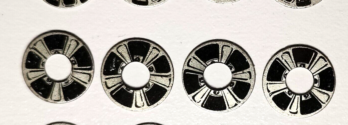 Vintage 5 Spoke aluminum wheel inserts  .0475"OD  .175"ID  Set of four.