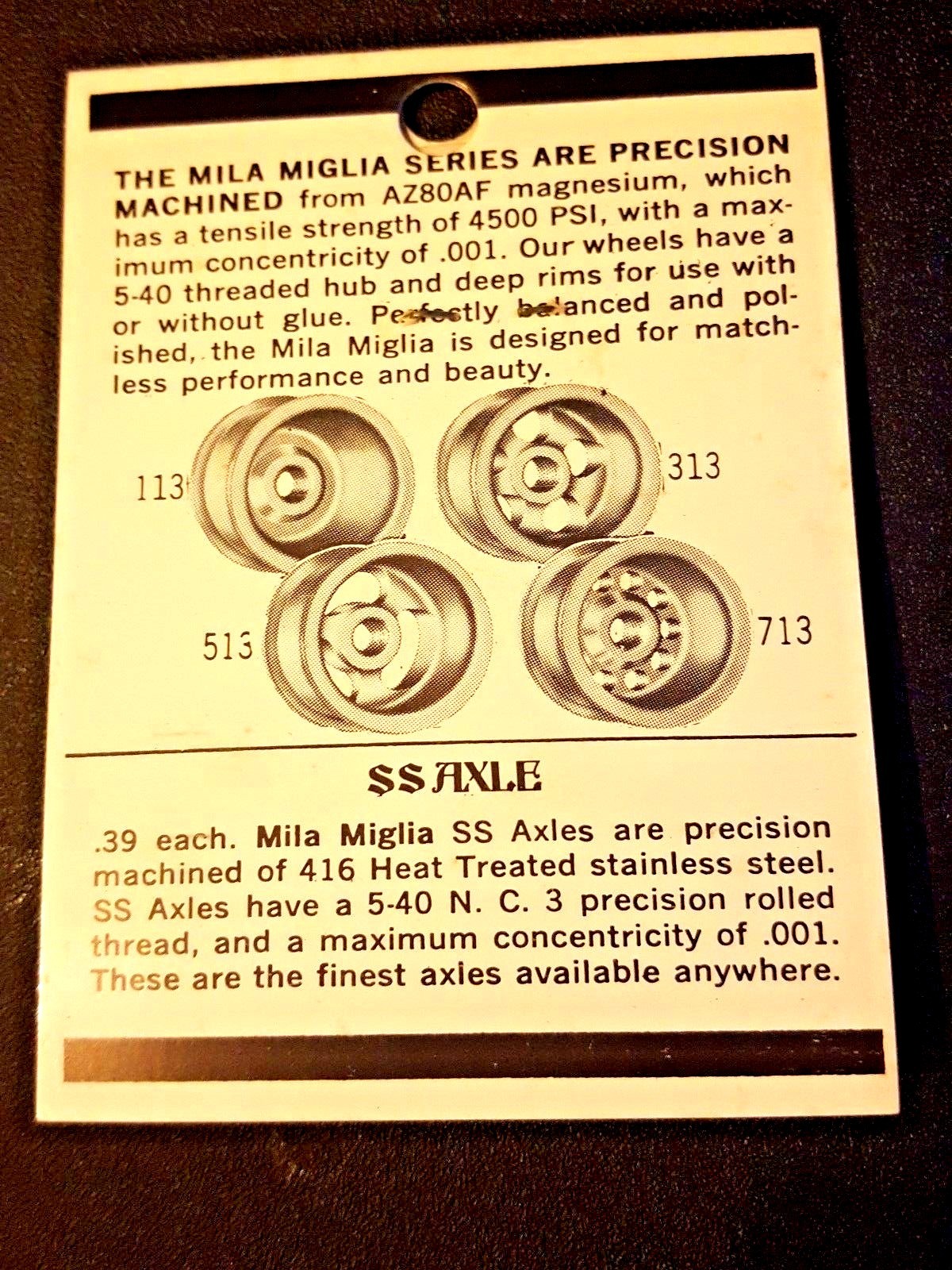 Mila Miglia Precision Magnesium Wheels #300 Five hole 1/8" 5-40 threaded 1pr.