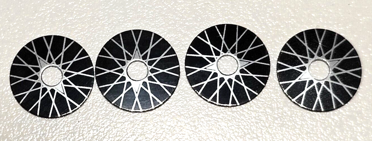 Vintage aluminum Spoke wheel inserts  1/2" OD  .1/8"ID  Set of four.