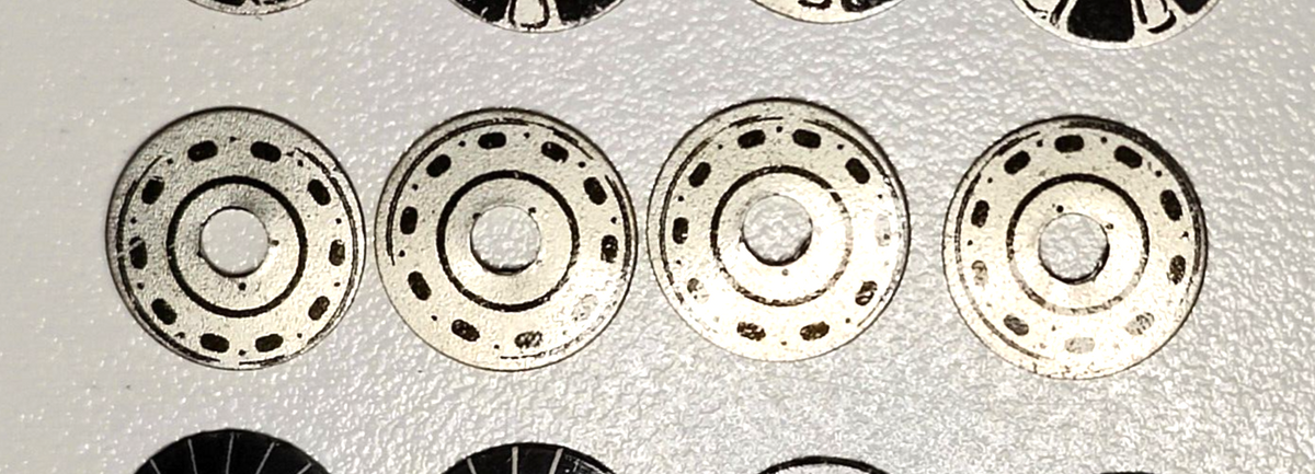 Vintage Jaguar aluminum wheel inserts  .0475"OD  .125"ID  Set of four.