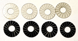 Vintage Spoke wheel inserts Aluminum & acetate.  .0475"OD  .175"ID  Set of four.