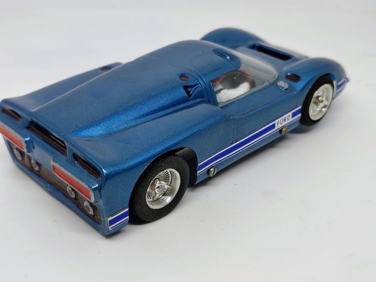Vintage MPC Ford J Car metallic blue rear three-quarter view