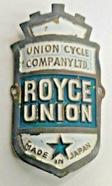 Royce Union Vintage Bicycle Headbadge – 57mm – Made in Japan – NOS