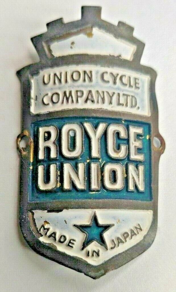 Royce Union Vintage Bicycle Headbadge – 57mm – Made in Japan – NOS