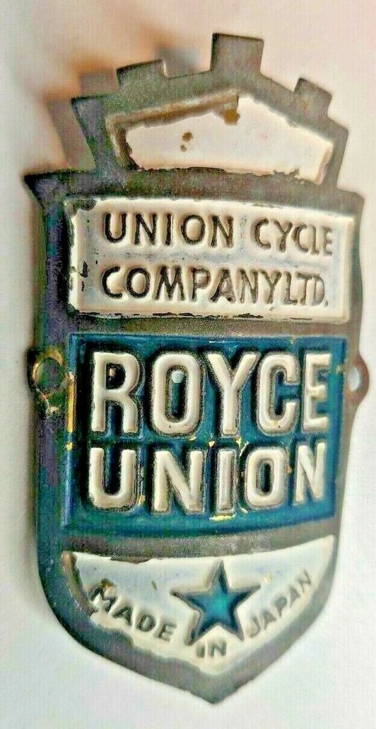 Royce Union Vintage Bicycle Headbadge – 57mm – Made in Japan – NOS