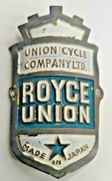 Royce Union Vintage Bicycle Headbadge – 57mm – Made in Japan – NOS