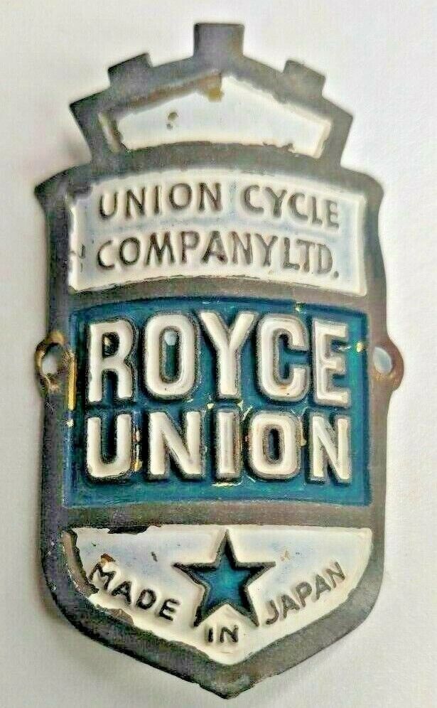 Royce Union Vintage Bicycle Headbadge – 57mm – Made in Japan – NOS