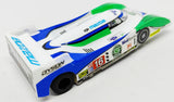 JK Cheetah Anglewinder steel 1/32 Slot Car - Mazda Dyson green, white, blue