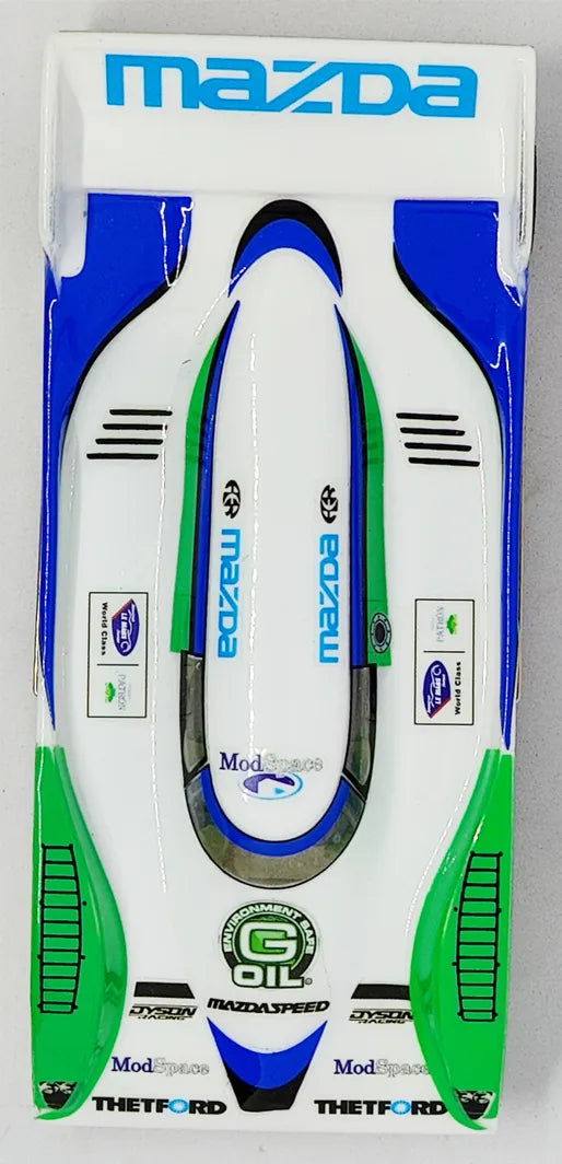 JK Cheetah Anglewinder steel 1/32 Slot Car - Mazda Dyson green, white, blue