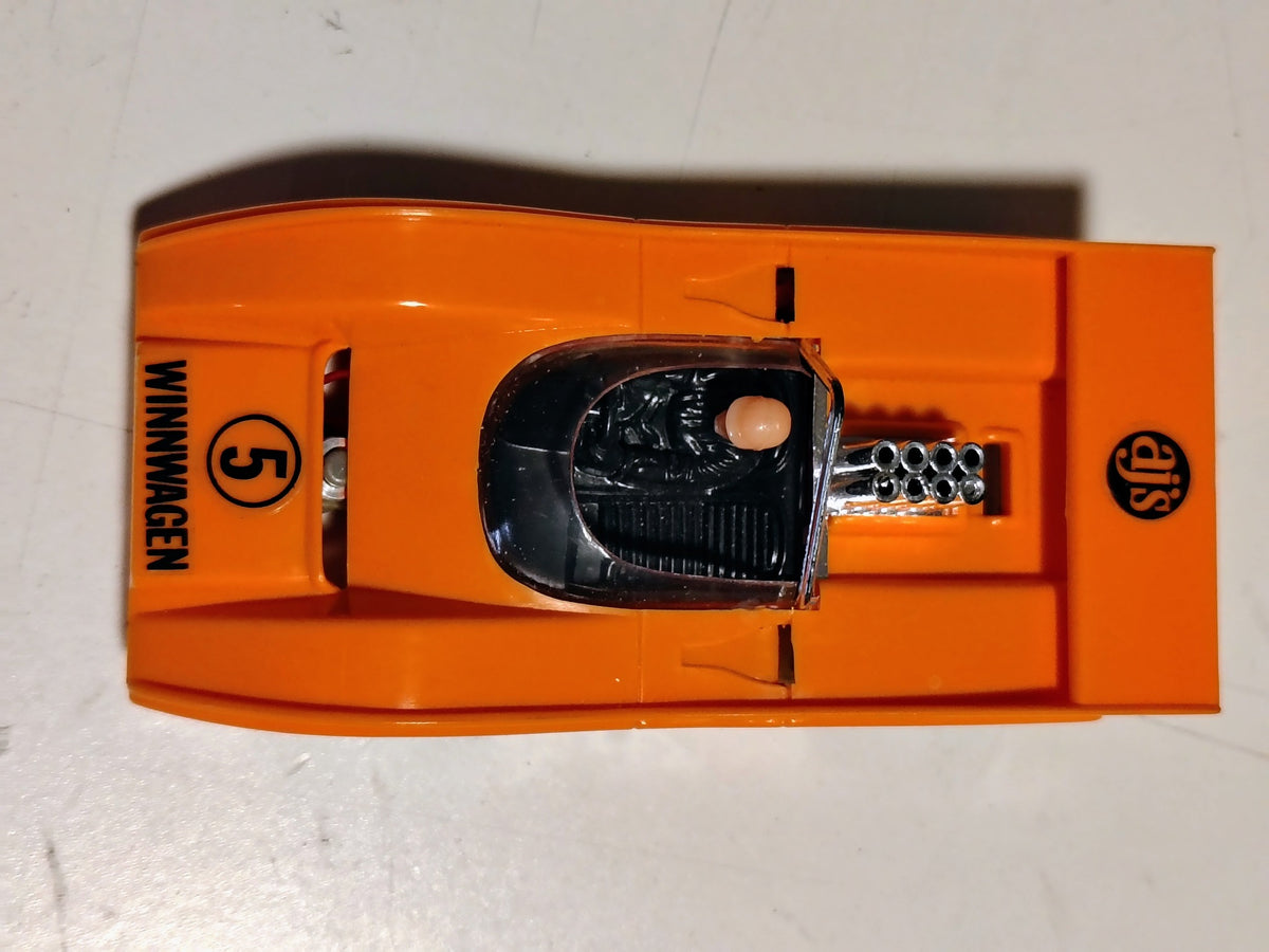 AJ's Winnwagen McLaren top view showing wing, cockpit, and race number five