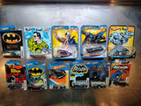 Eleven Hot Wheels Batman and DC Comics collectible diecast cars in original card packaging