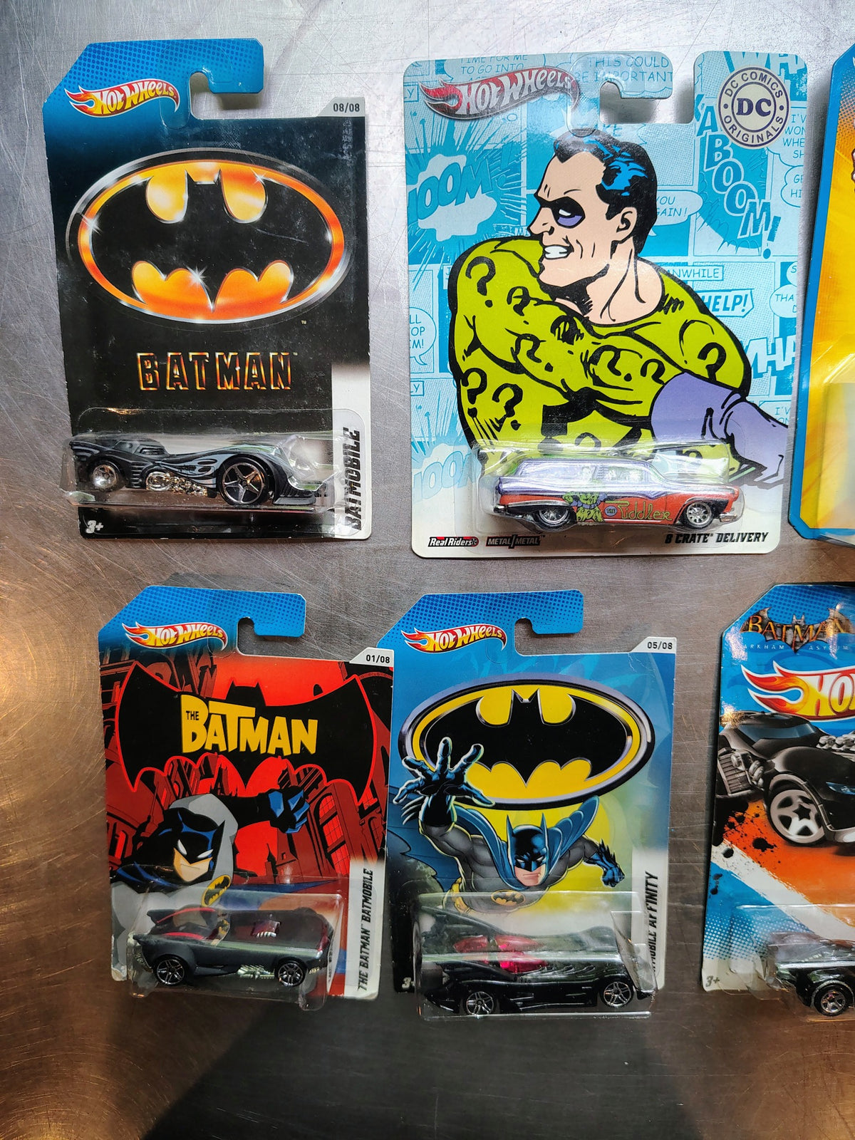 Hot Wheels Two-Face and Batman carded diecast cars