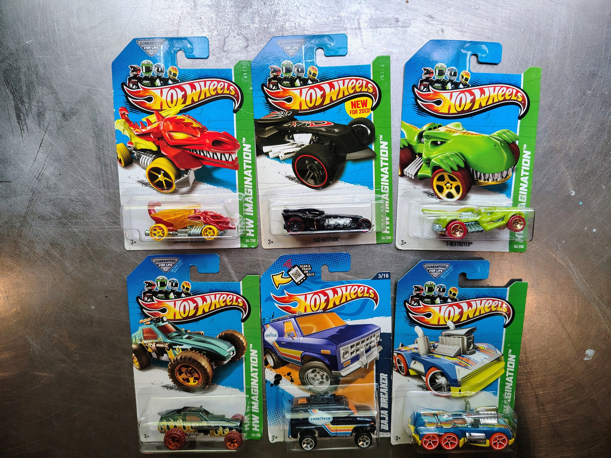 Models – Hot Wheels HW Imagination 6 Carded Cars Dragon Blaster T-Rextroyer lot view