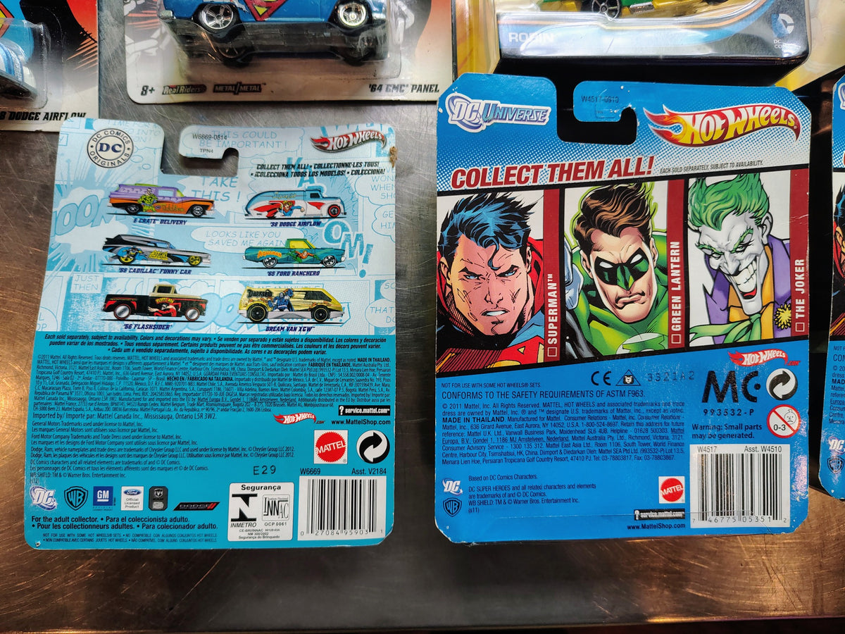 Models – Hot Wheels DC Comics Supergirl Superman Robin 9 Car Carded Lot detail view