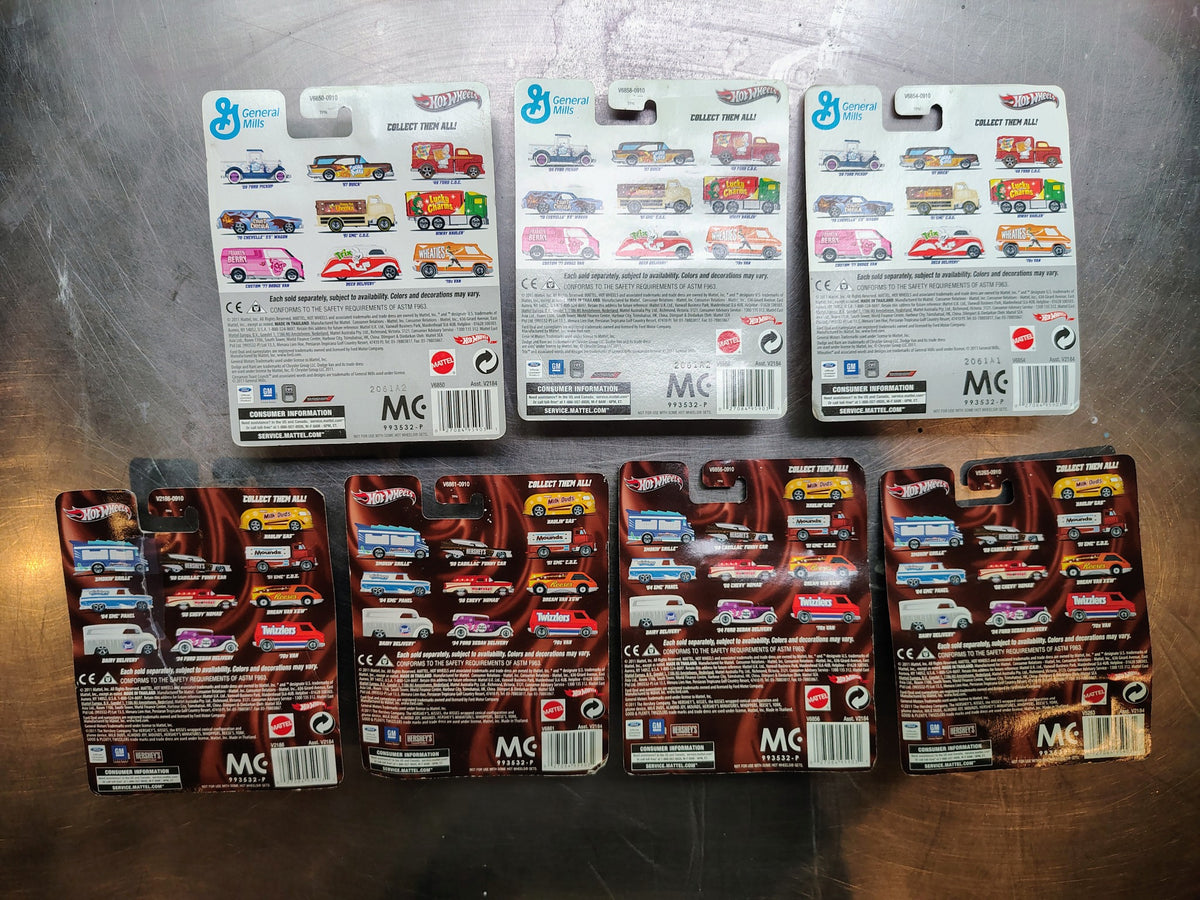 Models – Hot Wheels General Mills Cereal & Hershey's 7 Carded Cars Lot additional view