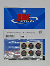 JK Products S36-3 5/8 inch Michelin front wheel stickers, 3 pairs, package