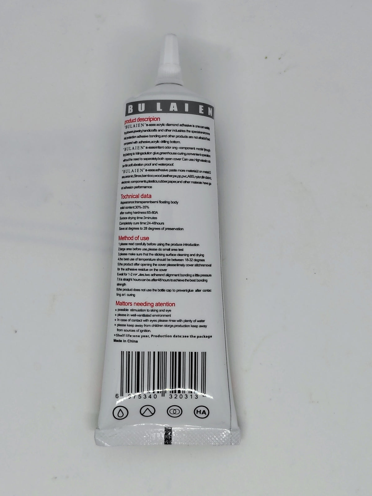 MR BULAIEN B-6000 glue back of tube product directions UPC and cure information