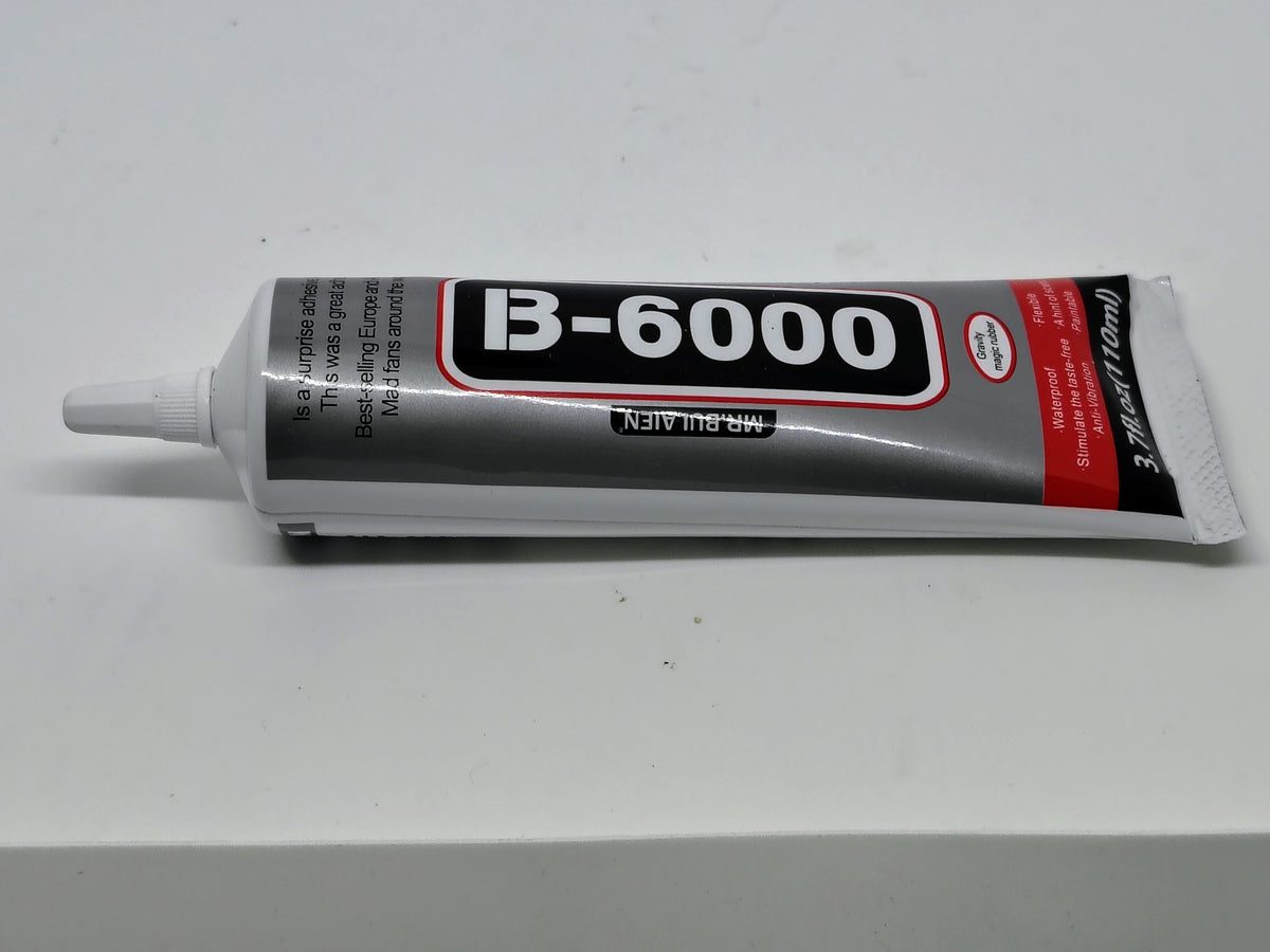 B-6000 3.7 fluid ounce 110ml multi purpose clear flexible adhesive side view