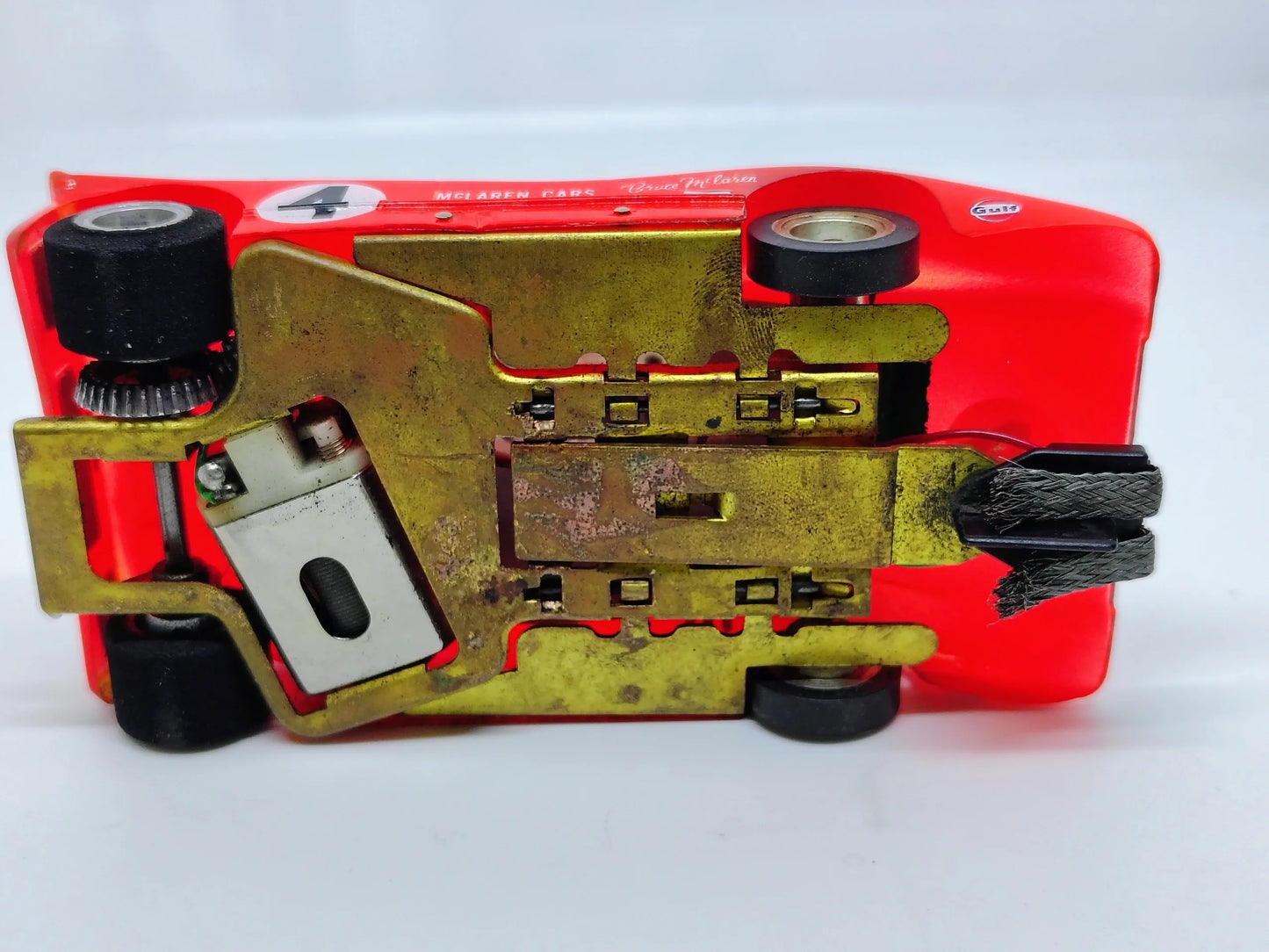 1970 Dynamic anglewinder brass chassis custom 1/32 scale McLaren M8A slot car.