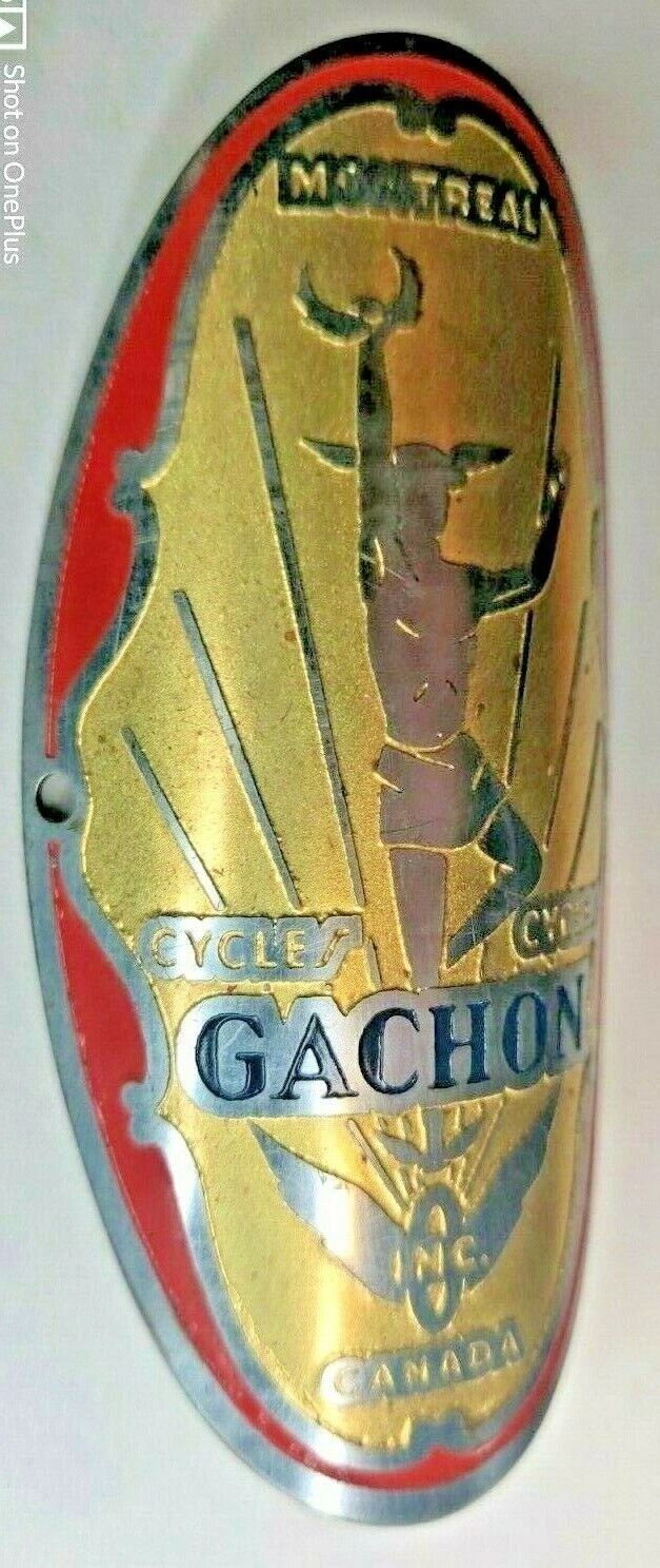 Gachon Montreal Canada vintage nameplate / headbadge. 77 mm high RARE