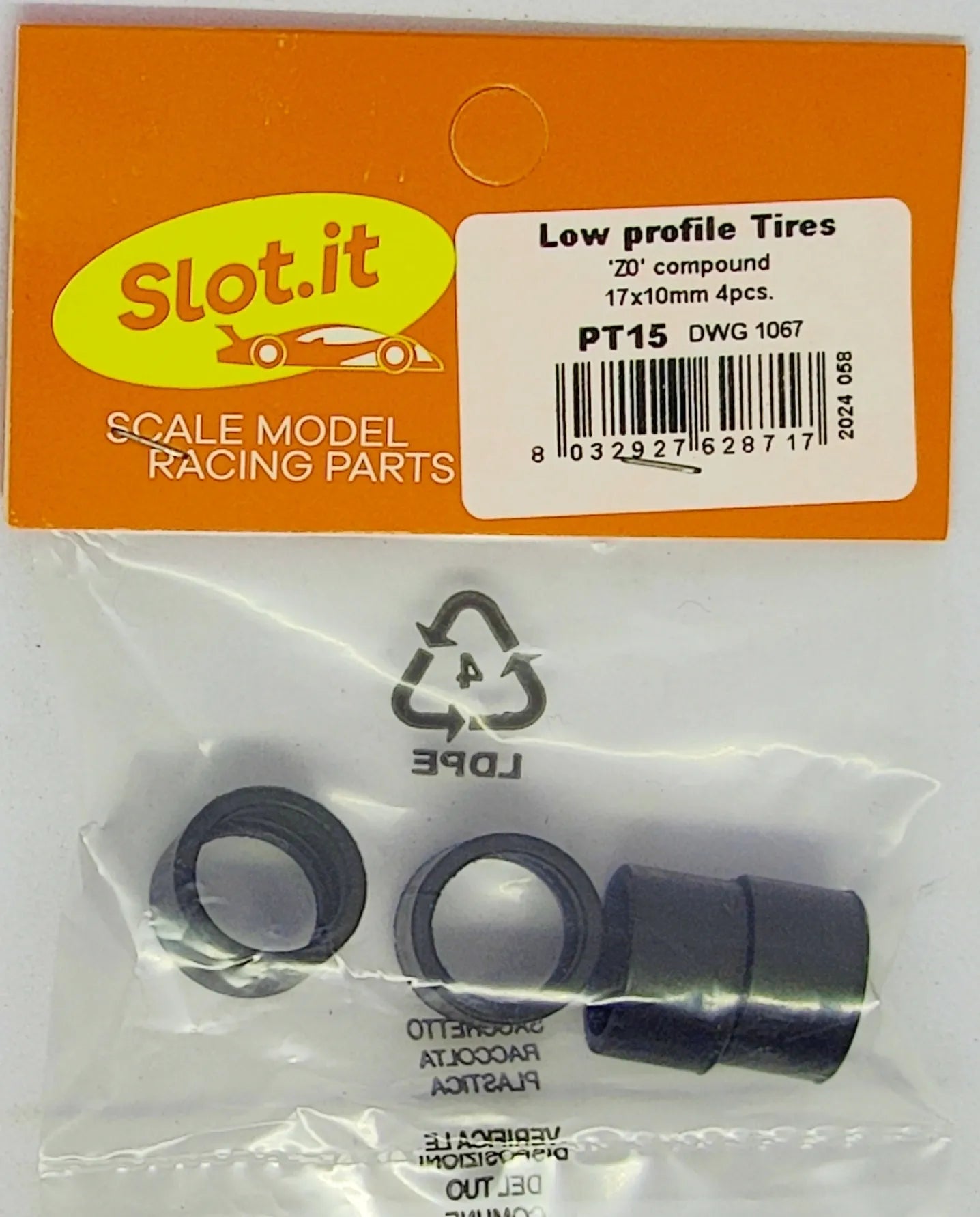 Slot.it PT15 Zero Grip, Low Profile slick tires - set of 4/pack 17mmx10mm wide