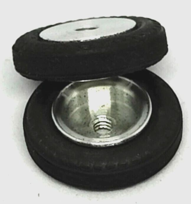 Wheels, vintage. 21mm dia. x 5.75mm wide. 13/16" X 3/16" 5-40 threaded axle.