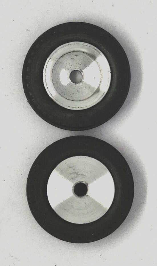 Wheels, vintage. 21mm dia. x 5.75mm wide. 13/16" X 3/16" 5-40 threaded axle.