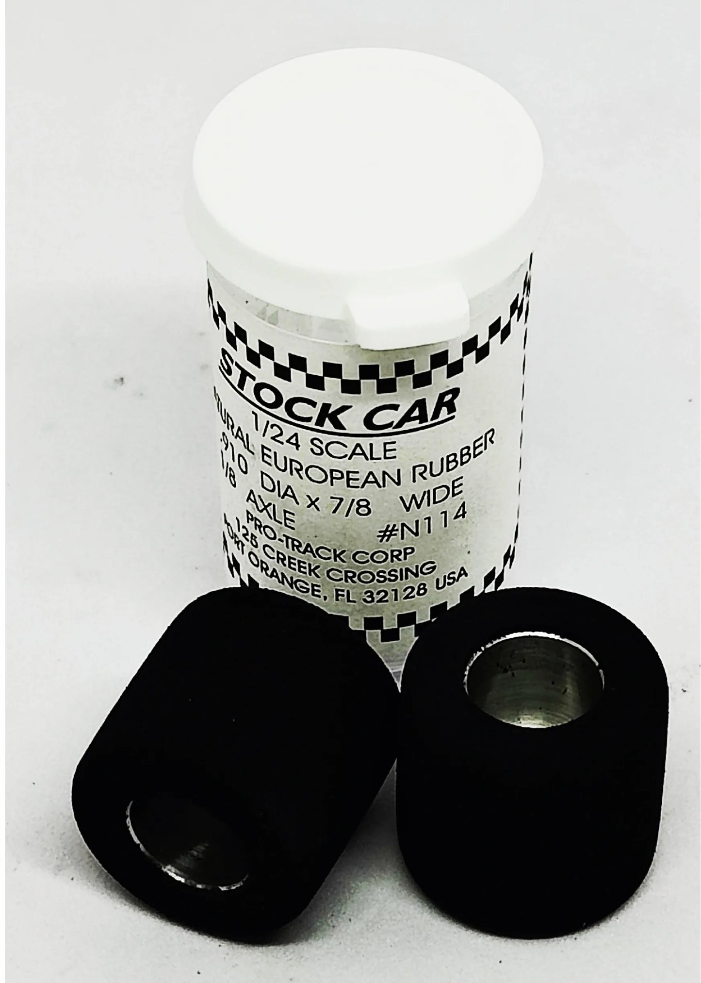Pro-Track 1/24 SCALE Rear Tires .910" dia, 7/8"w 1/8" axle Fish Rubber