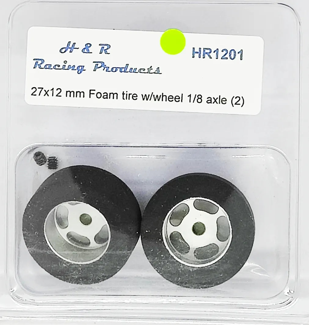 H&R Racing HR1201 27 x 12mm 1/8" axle, set screw front foam rubber tire & wheels