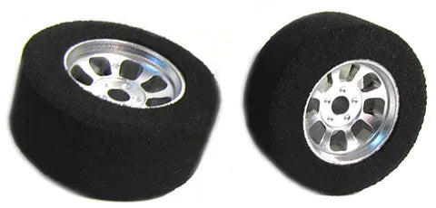 H&R Racing 27x12mm Front Foam & 27x18mm FISH RUBBER Rear NASCAR SILVER 1/24 Setscrew Wheels