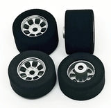 H&R Racing 27x12mm Front Foam & 27x18mm FISH RUBBER Rear NASCAR SILVER 1/24 Setscrew Wheels