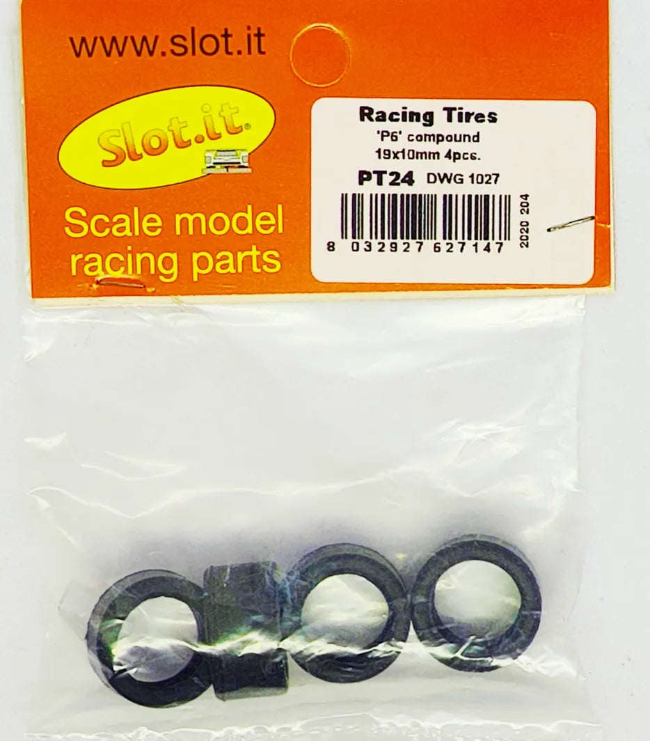 Slot.it 19mm diameter x 10mm wide P6 Compound rubber slick tires - Set of 4 / package