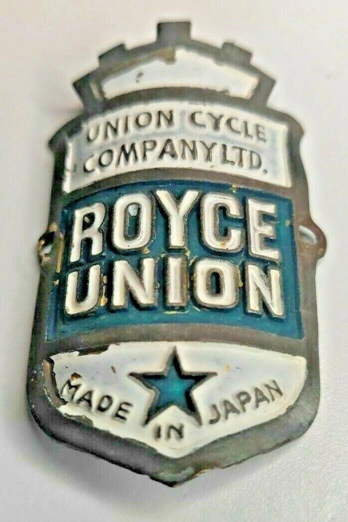 Royce Union Vintage Bicycle Headbadge – 57mm – Made in Japan – NOS