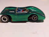 Actual vintage 1/32 metallic green Can-Am #07, Riggen-style brass chassis, Pactra Hemi 16D